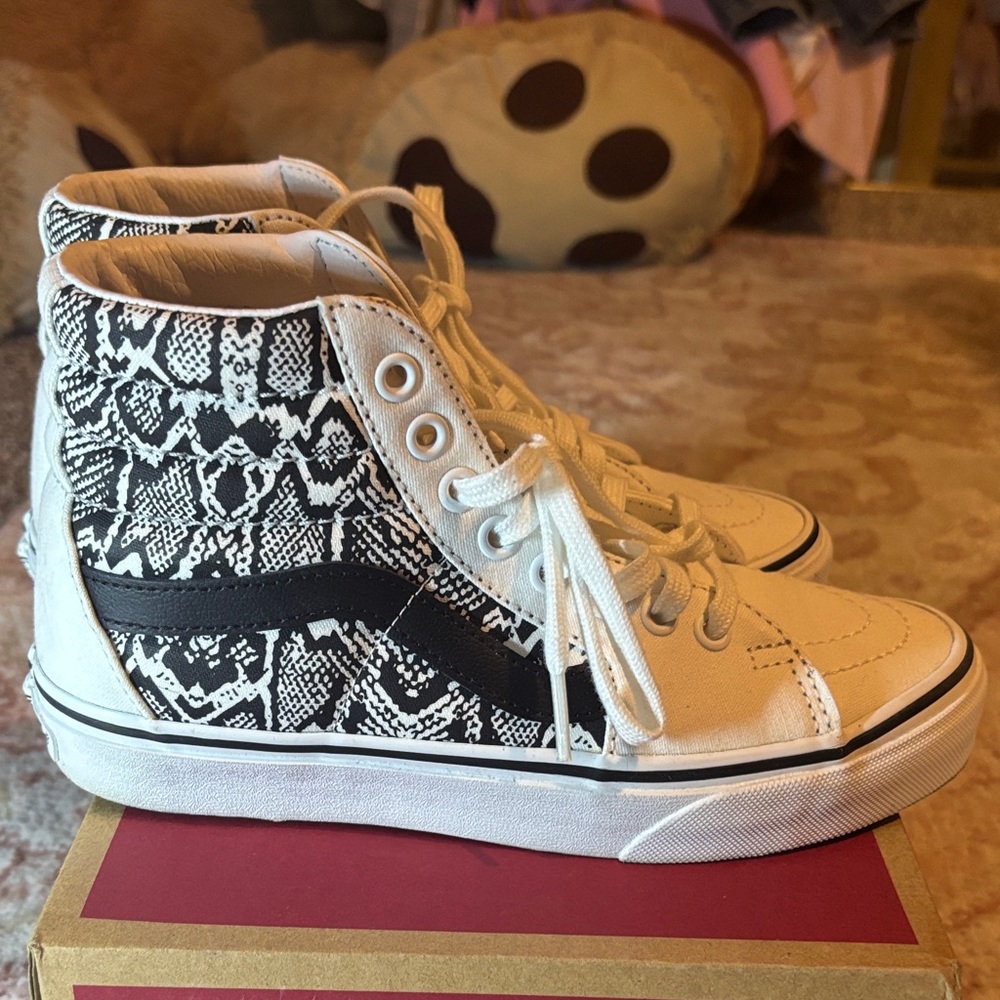 Vans Black and White High-Top Snake Print Sneakers